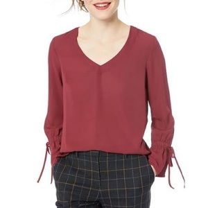 J. Crew Maroon Maroon V Neck & Bell Sleeve Blouse